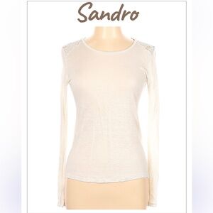 Sandro Women's White Lace Shoulder Long Sleeve Top